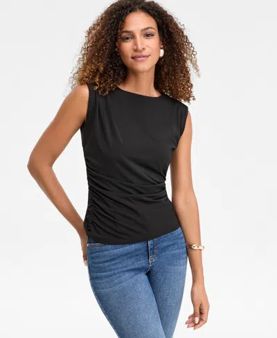Inc International Concepts Women's Short-sleeve Ruched Boatneck Top, Macy's Exclusive In Black
