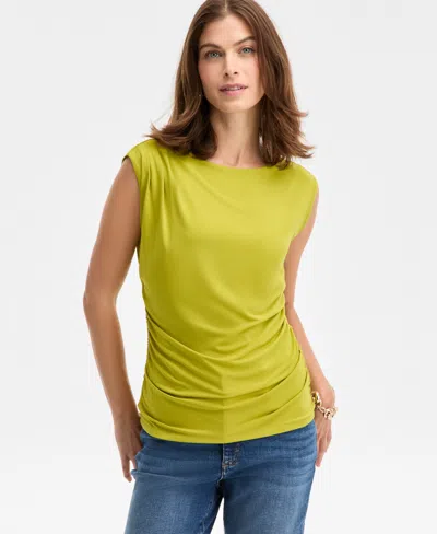 Inc International Concepts Women's Short-sleeve Ruched Boatneck Top, Macy's Exclusive In Green