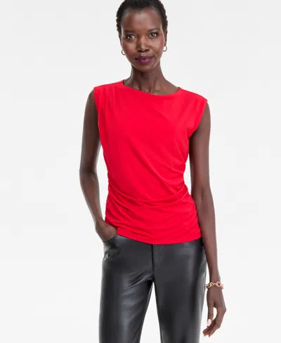 Inc International Concepts Women's Short-sleeve Ruched Boatneck Top, Macy's Exclusive In Red