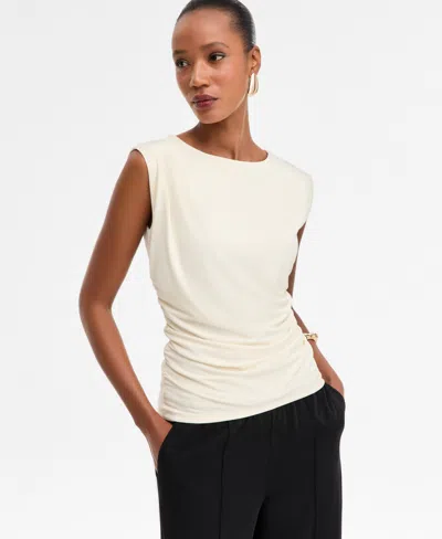Inc International Concepts Women's Short-sleeve Ruched Boatneck Top, Macy's Exclusive In White