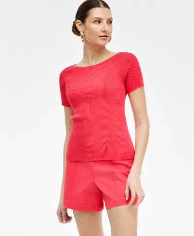 Inc International Concepts Women's Short-sleeve Sweater, Exclusively At Macy's In Red