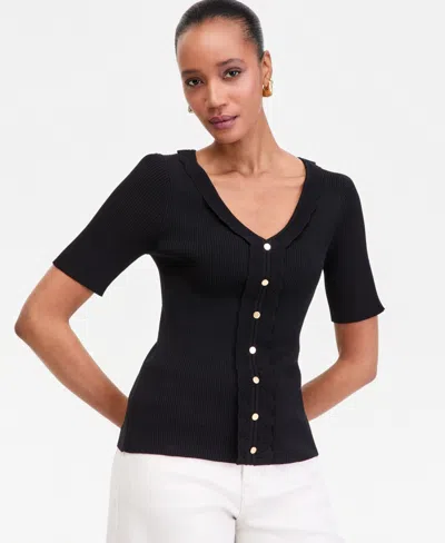 Inc International Concepts Women's Short Sleeve V-neck Cardigan In Black