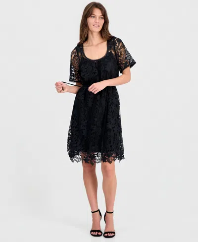 Inc International Concepts Women's Short-sleeve Lace Dress, Macy's Exclusive In Black
