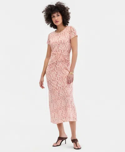 Inc International Concepts Women's Short-sleeve Mesh Midi Dress, Macy's Exclusive In Pink