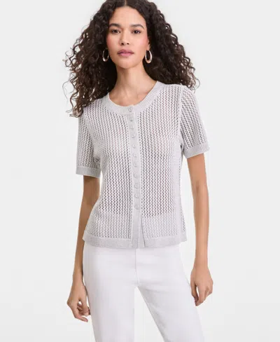 Inc International Concepts Women's Short-sleeve Metallic Crochet Cardigan, Macy's Exclusive In White
