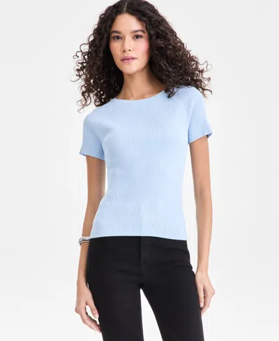 Inc International Concepts Women's Short-sleeve Rib Knit Sweater In Blue