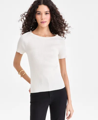 Inc International Concepts Women's Short-sleeve Rib Knit Sweater In White