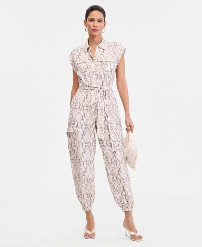 Inc International Concepts Women's Short-sleeve Snake Print Belted Jumpsuit, Macy's Exclusive In Animal Print