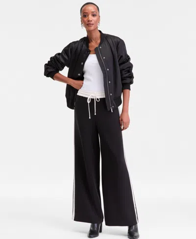 Inc International Concepts Women's Side-stripe Drawstring Wide-leg Pants, Macy's Exclusive In Black