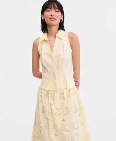 Inc International Concepts Women's Sleeveless Collared Linen Button-down Shirt, Macy's Exclusive In Yellow
