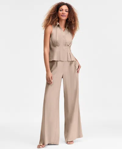 Inc International Concepts Women's Sleeveless Collared Linen Button-down Shirt, Macy's Exclusive In Brown