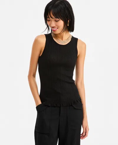 Inc International Concepts Women's Sleeveless Crewneck Ribbed Cotton-blend Sweater Tank, Macy's Exclusive In Black