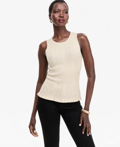 Inc International Concepts Women's Sleeveless Crewneck Ribbed Cotton-blend Sweater Tank, Macy's Exclusive In Neutral