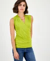 Inc International Concepts Women's Sleeveless Faux-wrap Top, Macy's Exclusive In Green