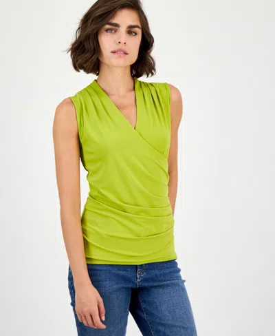 Inc International Concepts Women's Sleeveless Faux-wrap Top, Macy's Exclusive In Green