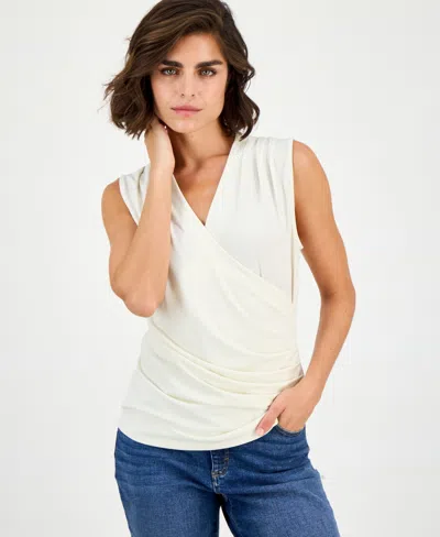 Inc International Concepts Women's Sleeveless Faux-wrap Top, Macy's Exclusive In White