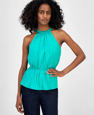 Inc International Concepts Women's Sleeveless Halter Peplum Top, Exclusively At Macy's In Green