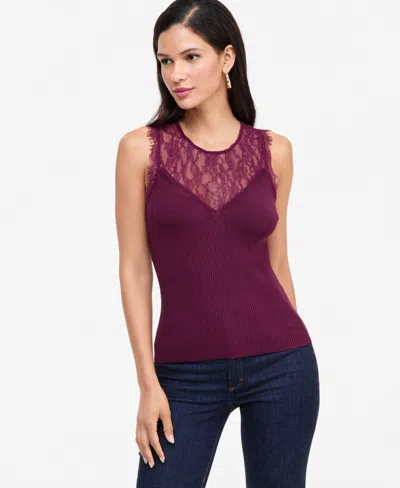 Inc International Concepts Women's Sleeveless Lace Sweater, Macy's Exclusive In Berry Wine