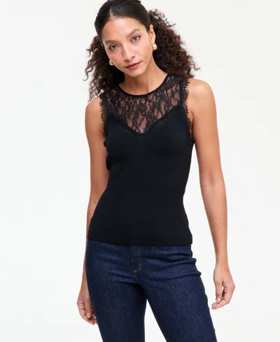 Inc International Concepts Women's Sleeveless Lace Sweater, Macy's Exclusive In Deep Black