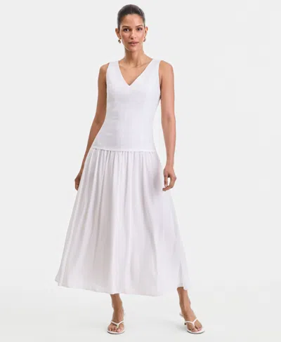 Inc International Concepts Women's Sleeveless Linen-blend Drop-waist Dress, Macy's Exclusive In White
