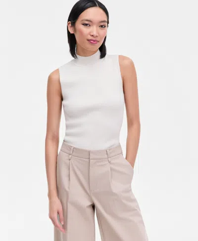 Inc International Concepts Women's Sleeveless Metallic Knit Mock-neck Sweater, Macy's Exclusive In Neutral