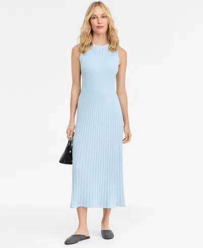 Inc International Concepts Women's Sleeveless Metallic Sweater Dress, Macy's Exclusive In Blue