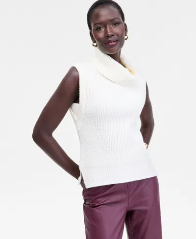 Inc International Concepts Women's Sleeveless Rib-knit Turtleneck Sweater, Macy's Exclusive In White