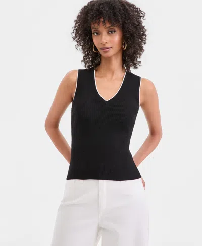 Inc International Concepts Women's Sleeveless Rib V-neck Sweater, Created For Macy's In Black