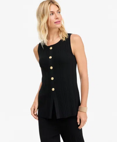 Inc International Concepts Women's Sleeveless Ribbed Button-front Sweater, Macy's Exclusive In Black