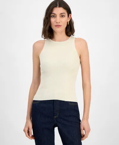Inc International Concepts Women's Sleeveless Ribbed Knit Top, Exclusively At Macy's In Cream W Gold