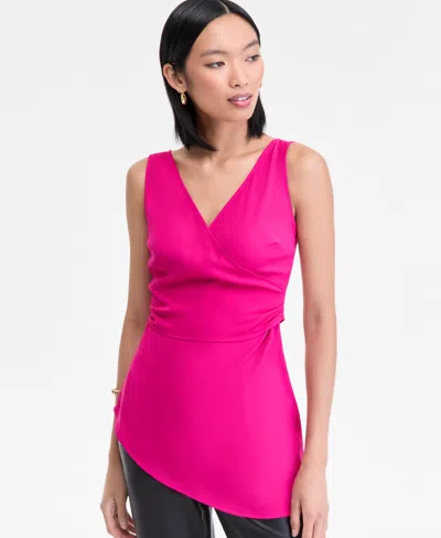 Inc International Concepts Women's Sleeveless Surplice-neck Top, Macy's Exclusive In Pink