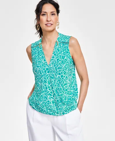 Inc International Concepts Women's Sleeveless Zip-shoulder Surplice Blouse, Created For Macy's In Mina Mosaic