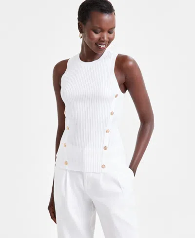 Inc International Concepts Women's Snap-button Sweater Tank Top, Exclusively At Macy's In Bright Whi