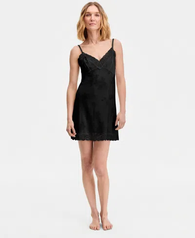 Inc International Concepts Women's Solid Light Modal Chemise, Macy's Exclusive In Black