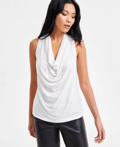 Inc International Concepts Women's Sparkle Cowlneck Top, Exclusively At Macy's In Washed Whi