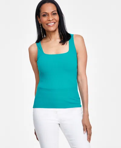 Inc International Concepts Women's Square Neck Rib Tank, Created For Macy's In Fresco Blue
