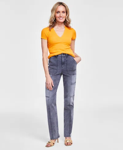 Inc International Concepts Women's Straight Cargo Jeans, Created For Macy's In Charcoal