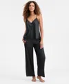 Inc International Concepts Women's Stretch Satin Lace-trim Top & Pajama Pants Set, Created For Macy's In Black