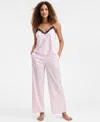 Inc International Concepts Women's Stretch Satin Lace-trim Top & Pajama Pants Set, Created For Macy's In Multi