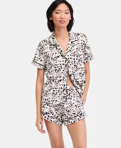 Inc International Concepts I.n.c International Concepts Women's Stretch Satin Short-sleeve Pajama Set, Exclusively At Macy's In Black