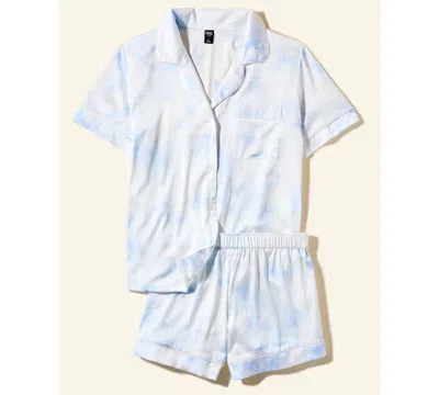 Inc International Concepts I.n.c International Concepts Women's Stretch Satin Short-sleeve Pajama Set, Exclusively At Macy's In Blue