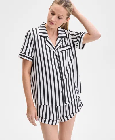Inc International Concepts I.n.c International Concepts Women's Stretch Satin Short-sleeve Pajama Set, Exclusively At Macy's In Carla Stripe