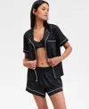 Inc International Concepts I.n.c International Concepts Women's Stretch Satin Short-sleeve Pajama Set, Exclusively At Macy's In Deep Black