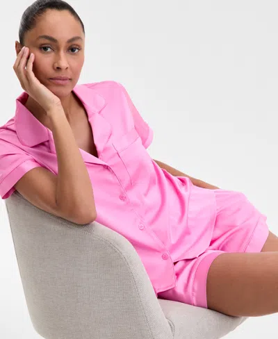 Inc International Concepts I.n.c International Concepts Women's Stretch Satin Short-sleeve Pajama Set, Exclusively At Macy's In Juicy Pink
