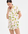 Inc International Concepts I.n.c International Concepts Women's Stretch Satin Short-sleeve Pajama Set, Exclusively At Macy's In Multi