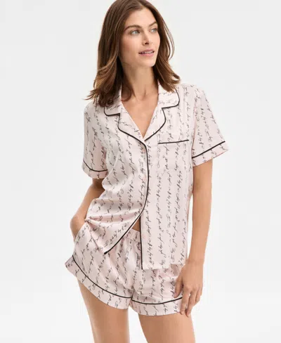 Inc International Concepts I.n.c International Concepts Women's Stretch Satin Short-sleeve Pajama Set, Exclusively At Macy's In Neutral