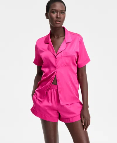 Inc International Concepts I.n.c International Concepts Women's Stretch Satin Short-sleeve Pajama Set, Exclusively At Macy's In Pink