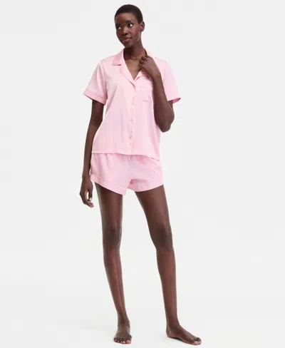Inc International Concepts I.n.c International Concepts Women's Stretch Satin Short-sleeve Pajama Set, Exclusively At Macy's In Pink
