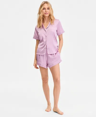 Inc International Concepts I.n.c International Concepts Women's Stretch Satin Short-sleeve Pajama Set, Exclusively At Macy's In Purple