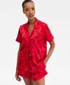 Inc International Concepts I.n.c International Concepts Women's Stretch Satin Short-sleeve Pajama Set, Exclusively At Macy's In Red